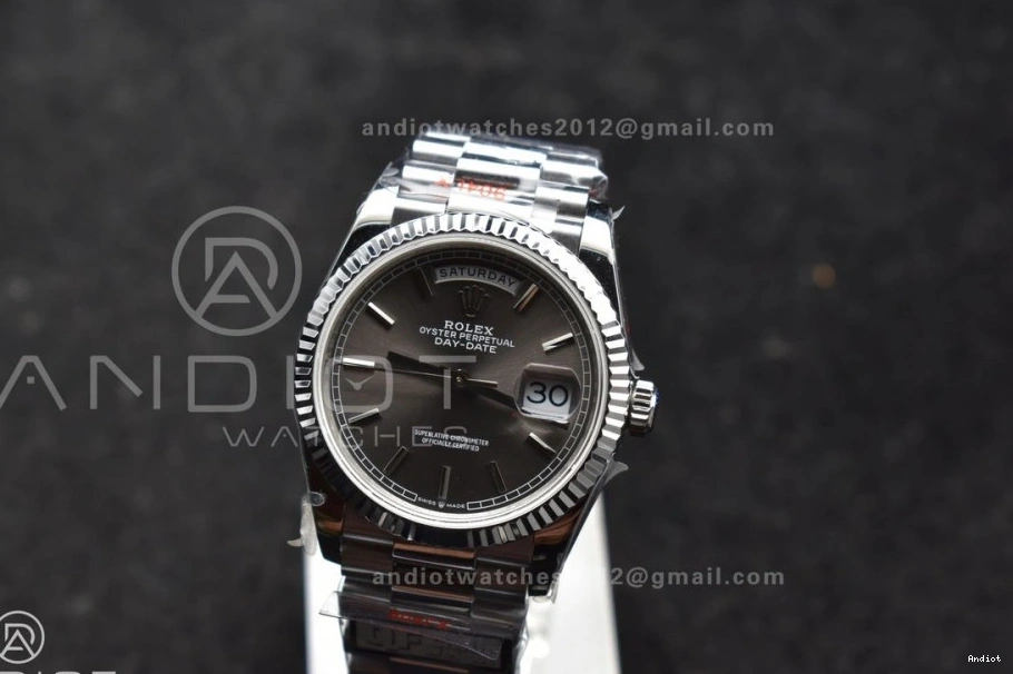 904L Grey (Gain vr3255 DayDate on Bracelet V5 Best Weight) Dial SS 36 Edition QF President Steel 0417